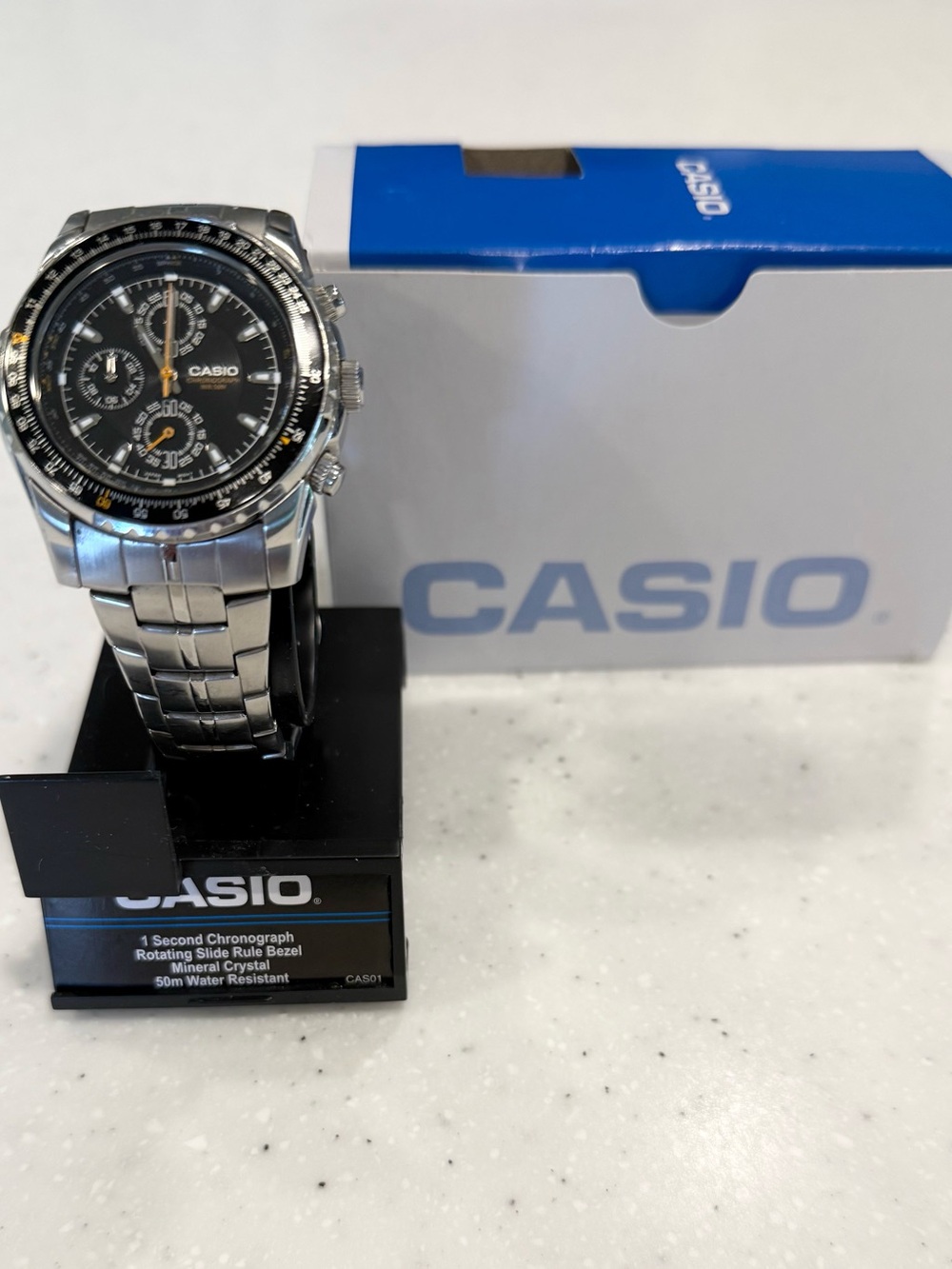 NWT Men's Casio Chronograph Pilot Slide Rule Bezel Watch